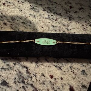 Handcrafted Gold and Green 'Jesus Saves' Bracelet